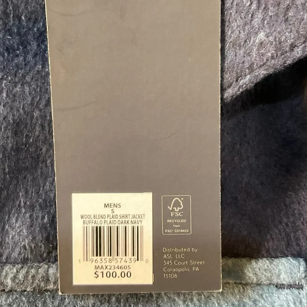 NWT VRST Wool Blend Shacket Men’s S Blue Buffalo Plaid Shirt Jacket Snap Front